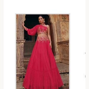 Women’s Pink  Embroidered Lehenga Skirt and atop